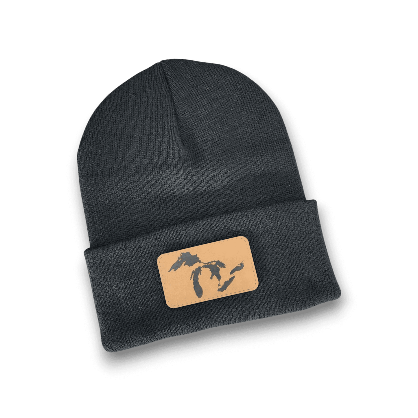 Michigan Great Lakes Silhouette Rectangle Patch Beanie Hat - Keeko Designs