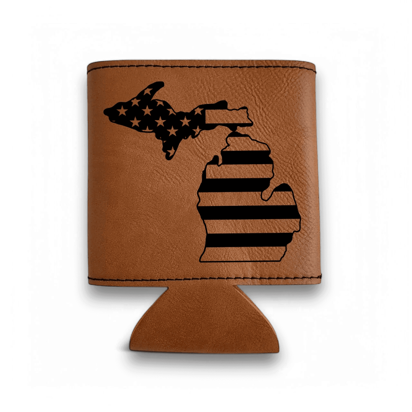 Engraved Leatherette MIchigan American Flag Can Cooler - Keeko Designs