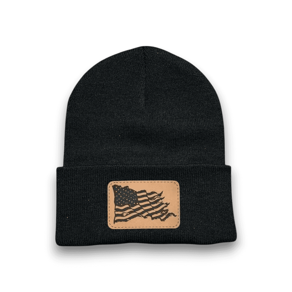 Wavy American Flag Patch Beanie Hat - Keeko Designs