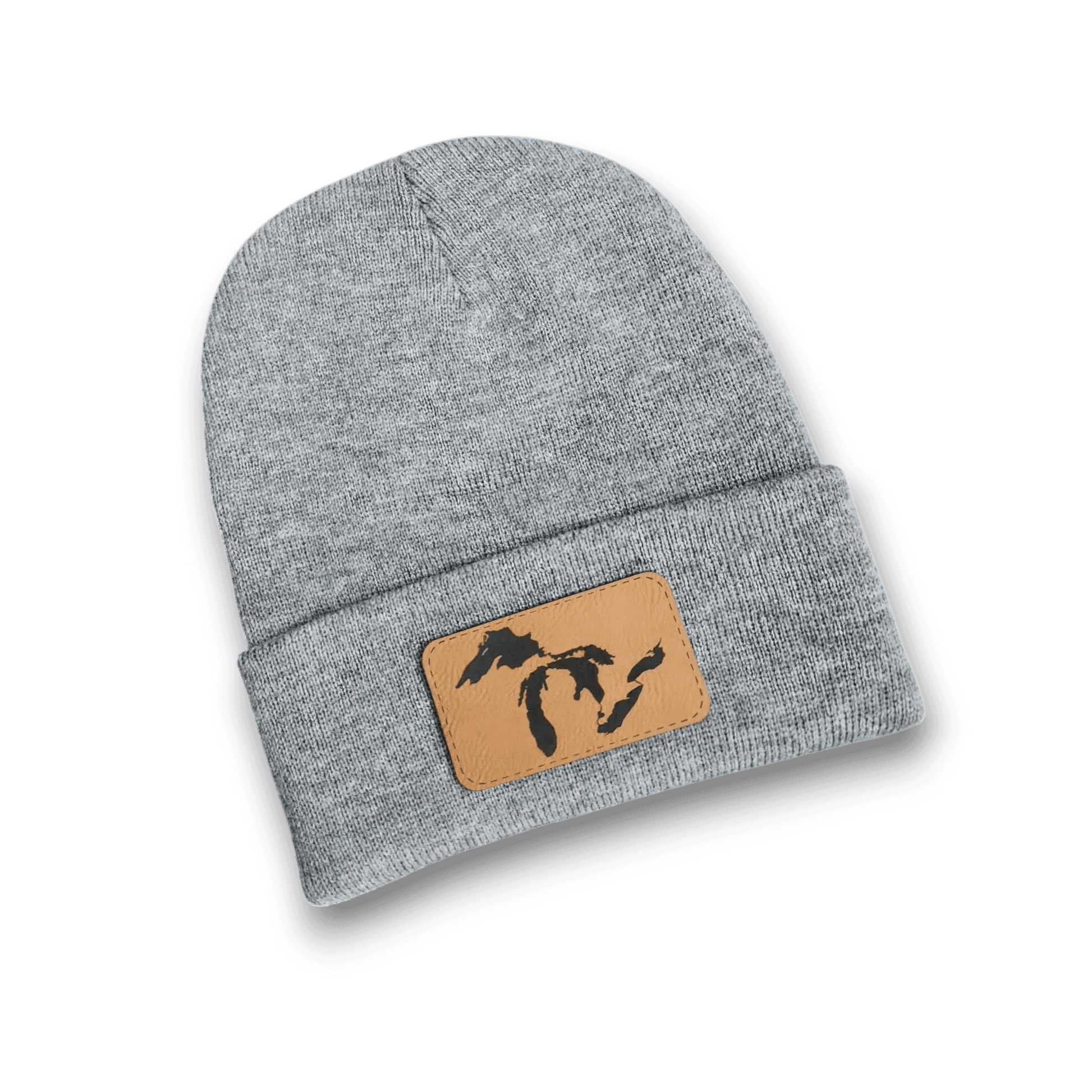 Michigan Great Lakes Silhouette Rectangle Patch Beanie Hat - Keeko Designs