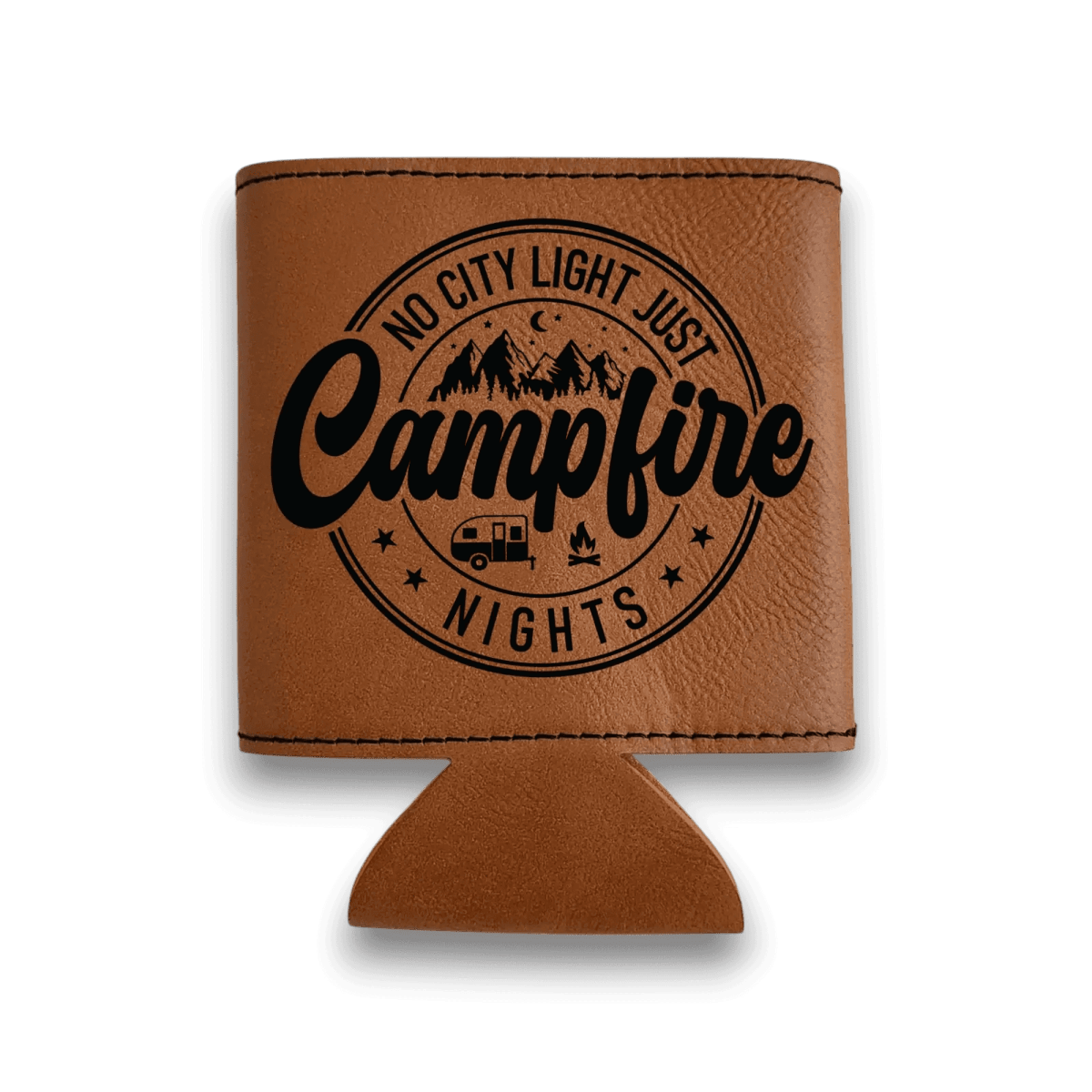 Leatherette Can Cooler - Camping Campfire Nights Design - Keeko Designs
