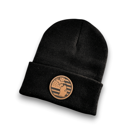 Michigan American Flag Patch Beanie Hat - Keeko Designs