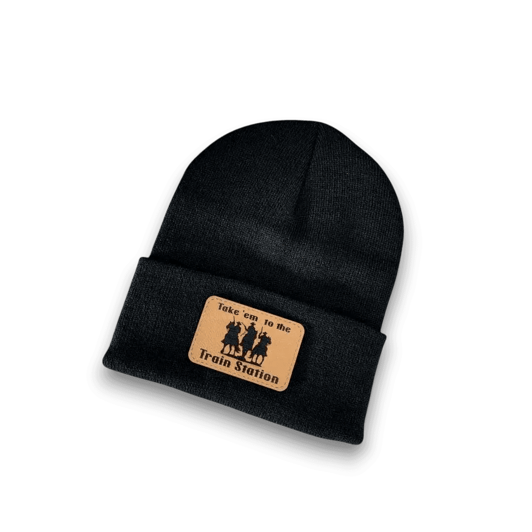 Take 'em to the Train Station Cowboy Patch Beanie Hat - Keeko Designs