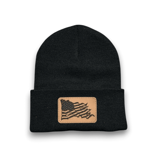 Wavy American Flag Patch Beanie Hat - Keeko Designs