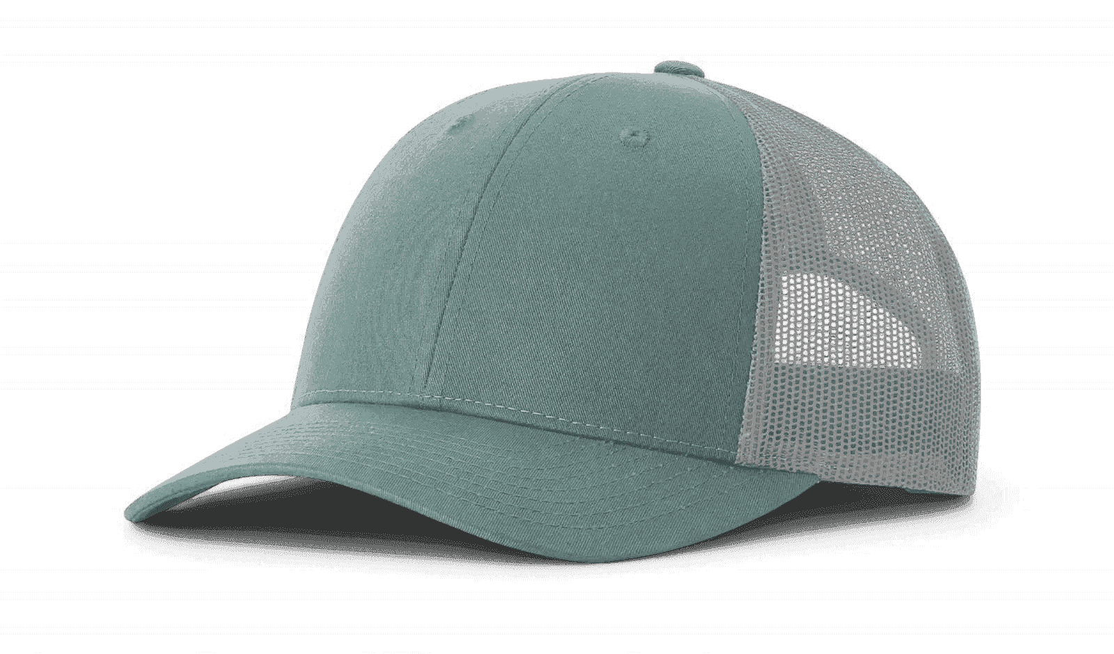 Light blue trucker cap with white mesh back and black under brim
