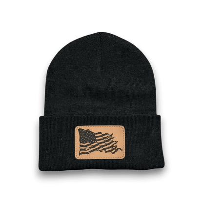 Wavy American Flag Patch Beanie Hat - Keeko Designs