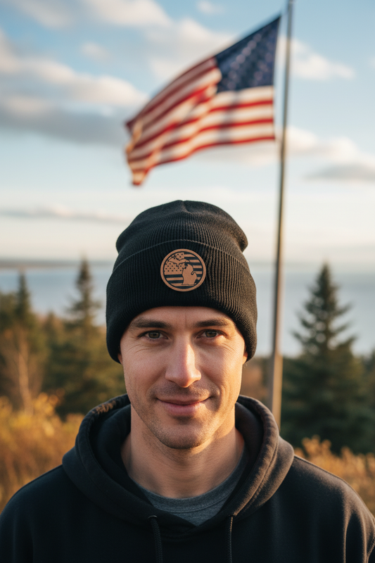 Michigan American Flag Beanie - Model Shot