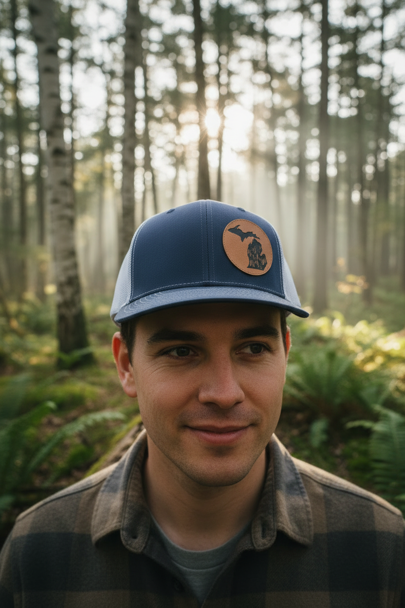 Michigan Forest with Trees Trucker Hat - Model Shot