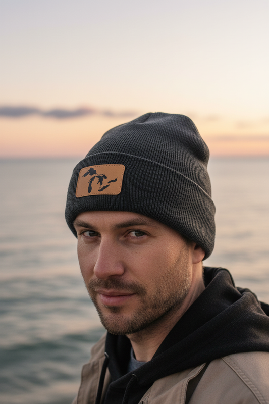 Michigan Great Lakes Silhouette Rectangle Beanie - Model Shot